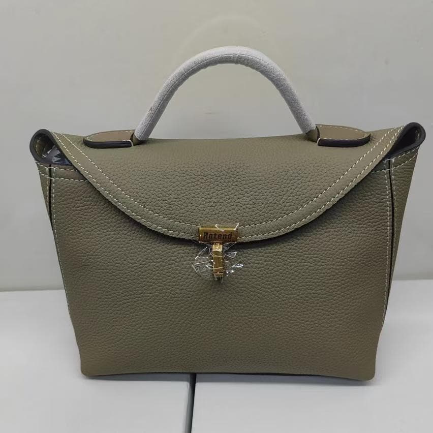 Hotend Solid color cowhide buckle bag-Elephant gray